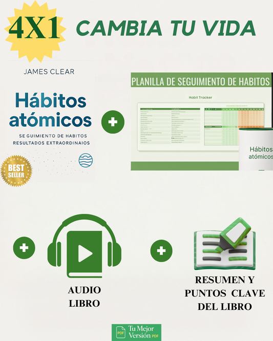 4x1 Cambio 180º | Ebook Hábitos Atómicos +AudioLibro + Excel para Control de Hábitos + Resumen