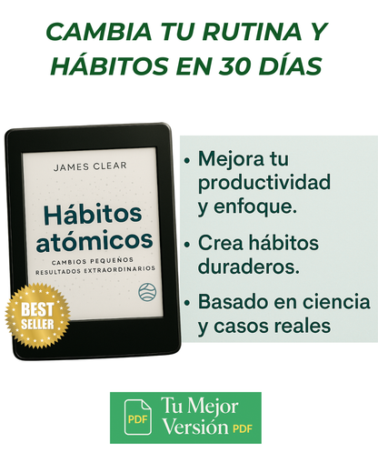 4x1 Cambio 180º | Ebook Hábitos Atómicos +AudioLibro + Excel para Control de Hábitos + Resumen